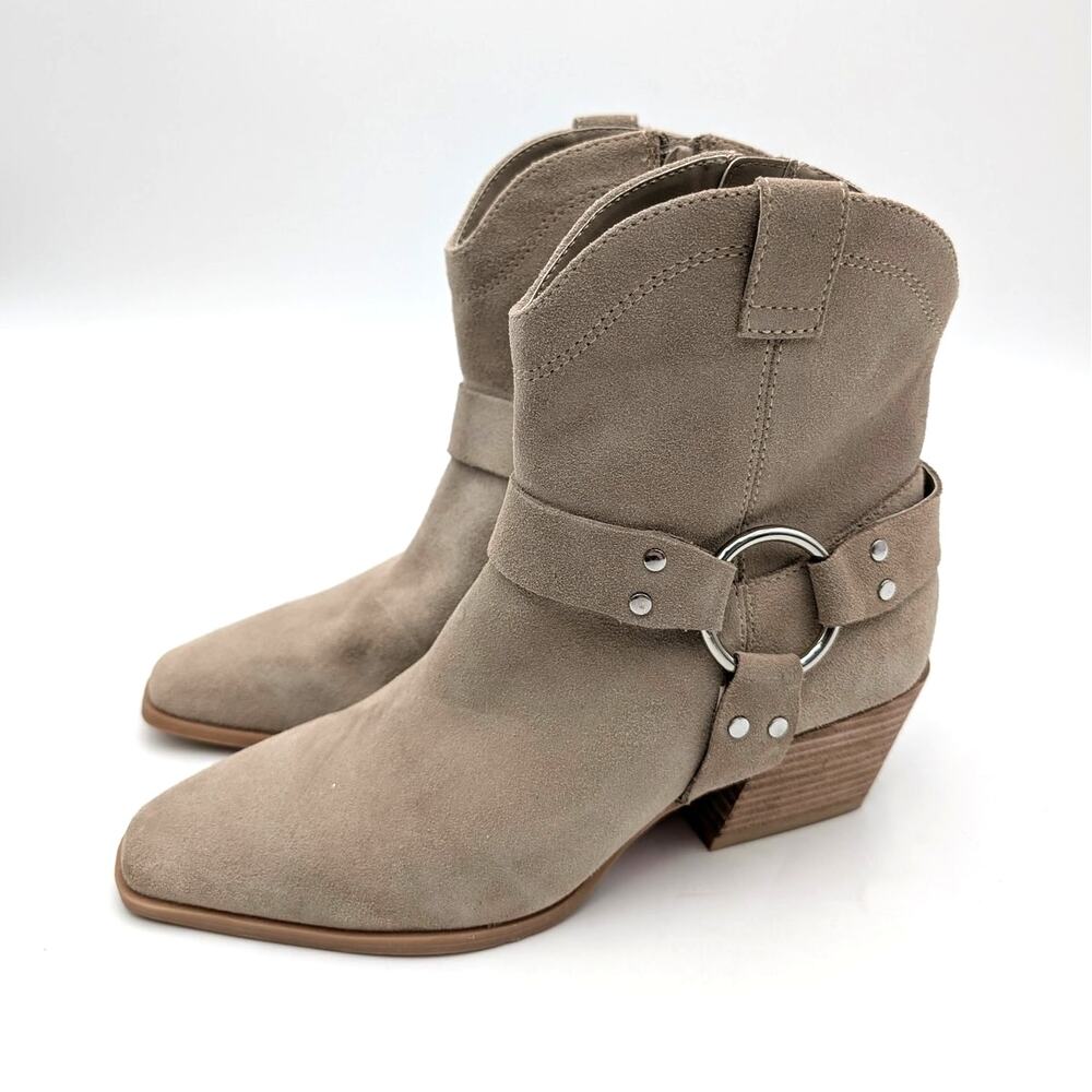 Open Edit Enzo Western Ankle Boot Square Toe Women's Taupe Size US6M EU36.5